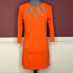 Joyous & Free Orange Beaded Shift Dress size small keyholes cute